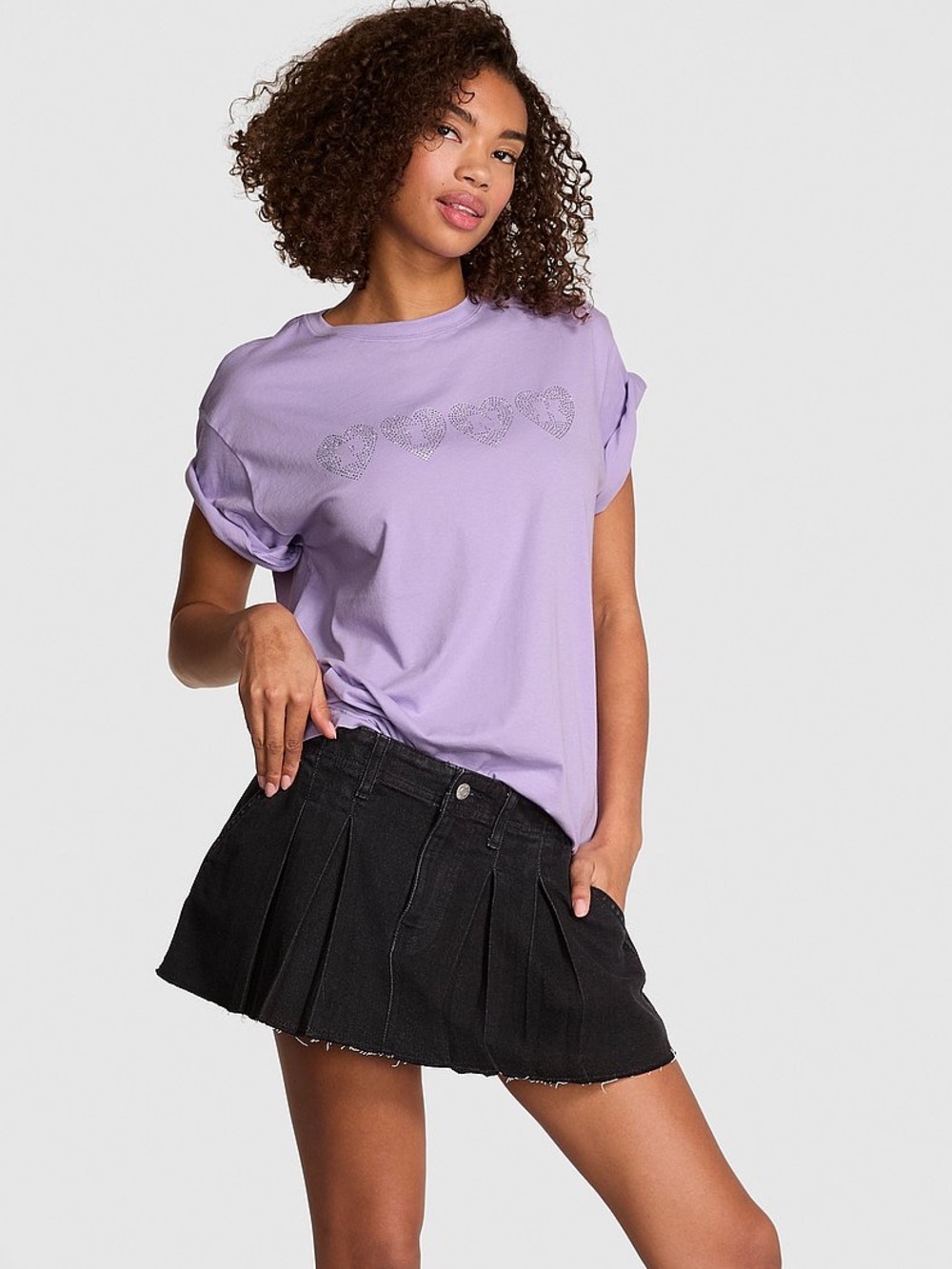 PINK Victoria's Secret Lavender Short-Sleeve Heart Tee, Size Large